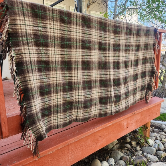 Couverture Vintage Pendleton Marron à Carreaux - Laine USA 64 X 51 Pouces - Style Western